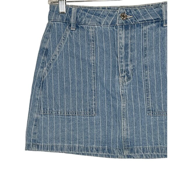 PacSun Blue Pinstripe Denim Mini Skirt Womens 26 Y2K Casual Utility Style - Picture 2 of 12